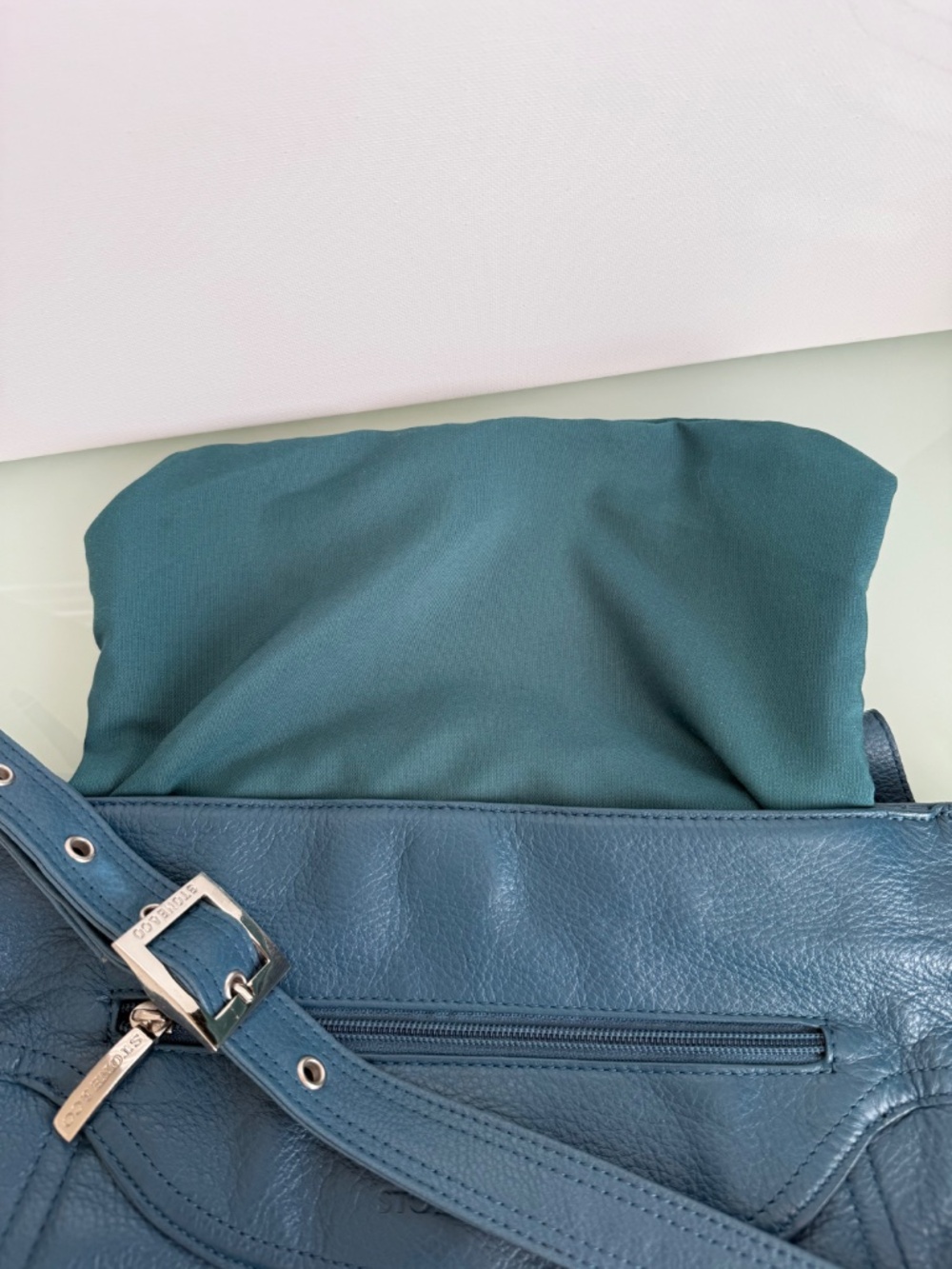 Stone & Co Turquoise Blue Leather Shoulder Bag EUC Classic Everyday Tote - Picture 7 of 16